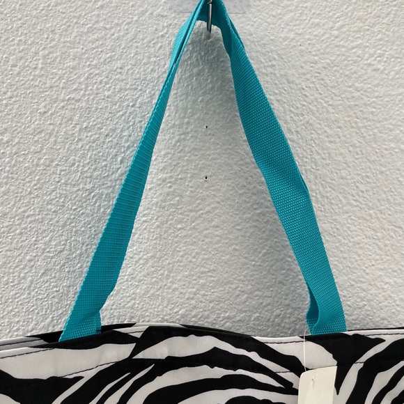 NWT Zebra print aqua blue teal large size tote bag - Picture 2 of 4